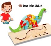 Peuter Kinder Puzzel | Hout vormenpuzzel | Dinosaurus Puzzel | Cognitieve puzzel | 1 tot 10 | Educatieve dierenpuzzel