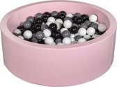 Ballenbad rond - roze - 90x30 cm - met 200 zwart, wit en grijze ballen