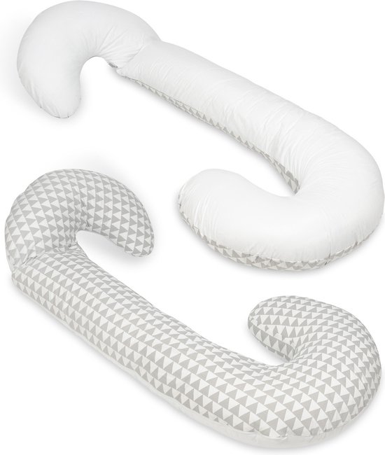 Voedingskussen - Body pillow - 240 cm - 100% katoen - wit grijze driehoekjes