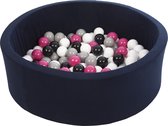 Ballenbad rond - marine blauw - 90x30 cm - met 150 zwart, wit, roze en grijze ballen