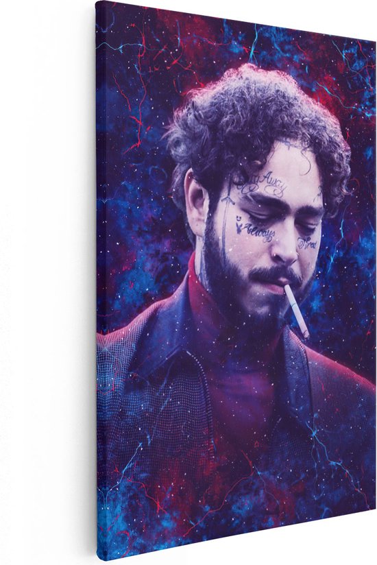 Artaza Canvas Schilderij Post Malone met een Sigaret - 20x30 - Klein - Foto Op Canvas - Canvas Print