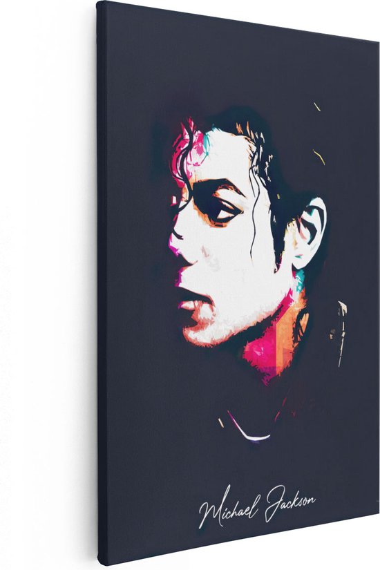 Impression sur toile de Michael Jackson dans un style pop-art, avec des effets de couleurs vives.