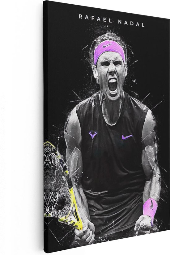 Artaza Canvas Schilderij Tennisser Rafael Nadal met Racket - 20x30 - Klein - Foto Op Canvas - Canvas Print