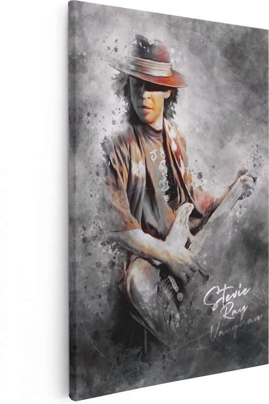 Artaza Canvas Schilderij Stevie Ray Vaughan met zijn Gitaar - 40x60 - Poster Foto op Canvas - Canvas Print
