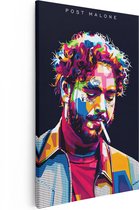 Artaza Canvas Schilderij Post Malone met een Sigaret in Abstracte Kleuren - 60x90 - Foto Op Canvas - Wanddecoratie