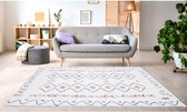 Tapijt berberstijl JAVA - 60 x 110 cm - Beige met veelkleurige motieven