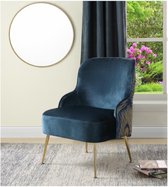 Fauteuil van fluweel JOVIETTE XL - Blauw en pauwenveren