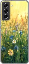 Geschikt voor Samsung Galaxy S21 FE hoesje - Bloemen - Waterverf - Zon - Siliconen Telefoonhoesje