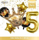 Cijfer Ballon 5 * Snoes * Black & Gold Thema * Prinsen & Prinsessen * Crown * Kroon * Royal Celebration * Verjaardag Decoratie Ballonnen Pakket * Boeket Ballonnen * Nummer Ballon 5