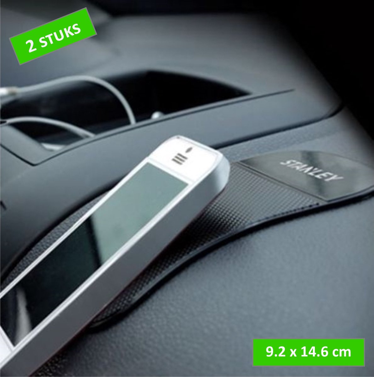 Stanley Sticky pad - Telefoonhouder - Anti slip - Dashboardmat - 9.2 x 14.6 cm - Zwart - 2 STUKS