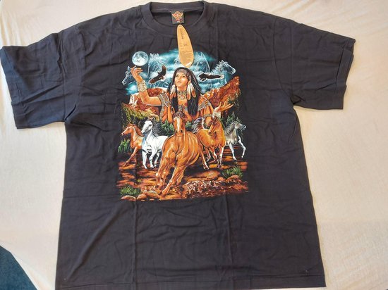 Rock Eagle Shirt: Native American / Indiaan vrouw met adelaars en wolf (XXLarge)