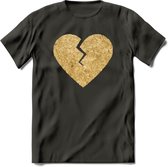 Valentijn Goud Hart T-Shirt | Grappig Valentijnsdag Cadeautje voor Hem en Haar | Dames - Heren - Unisex | Kleding Cadeau | - Donker Grijs - L