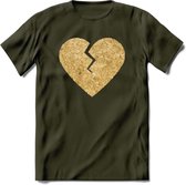 Valentijn Goud Hart T-Shirt | Grappig Valentijnsdag Cadeautje voor Hem en Haar | Dames - Heren - Unisex | Kleding Cadeau | - Leger Groen - M