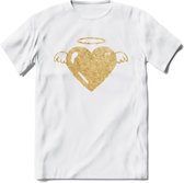 Valentijn Goud Hart T-Shirt | Grappig Valentijnsdag Cadeautje voor Hem en Haar | Dames - Heren - Unisex | Kleding Cadeau | - Wit - 3XL