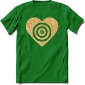 Valentijn Goud Hart T-Shirt | Grappig Valentijnsdag Cadeautje voor Hem en Haar | Dames - Heren - Unisex | Kleding Cadeau | - Donker Groen - L