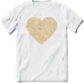 Valentijn Goud Hart T-Shirt | Grappig Valentijnsdag Cadeautje voor Hem en Haar | Dames - Heren - Unisex | Kleding Cadeau | - Wit - XXL