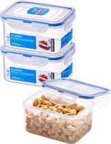 Lock & Lock contenants d'aliments frais | Boîtes à collations - Set de 3 pièces - 470 ml - Transparent