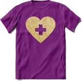 Valentijn Goud Hart T-Shirt | Grappig Valentijnsdag Cadeautje voor Hem en Haar | Dames - Heren - Unisex | Kleding Cadeau | - Paars - M