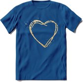 Valentijn Goud Hart T-Shirt | Grappig Valentijnsdag Cadeautje voor Hem en Haar | Dames - Heren - Unisex | Kleding Cadeau | - Donker Blauw - M