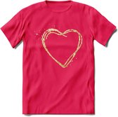 Valentijn Goud Hart T-Shirt | Grappig Valentijnsdag Cadeautje voor Hem en Haar | Dames - Heren - Unisex | Kleding Cadeau | - Roze - L