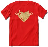 Valentijn Goud Hart T-Shirt | Grappig Valentijnsdag Cadeautje voor Hem en Haar | Dames - Heren - Unisex | Kleding Cadeau | - Rood - XL