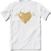 Valentijn Goud Hart T-Shirt | Grappig Valentijnsdag Cadeautje voor Hem en Haar | Dames - Heren - Unisex | Kleding Cadeau | - Wit - L