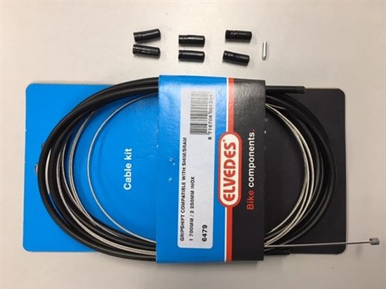 Elvedes kabel kit op kaart. Zwarte buitenkabel, stalen binnenkabel, nippels.