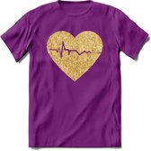 Valentijn Goud Hart T-Shirt | Grappig Valentijnsdag Cadeautje voor Hem en Haar | Dames - Heren - Unisex | Kleding Cadeau | - Paars - L