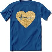 Valentijn Goud Hart T-Shirt | Grappig Valentijnsdag Cadeautje voor Hem en Haar | Dames - Heren - Unisex | Kleding Cadeau | - Donker Blauw - M