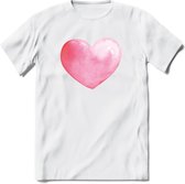 Valentijn Pastel waterverf Hart T-Shirt | Grappig Valentijnsdag Cadeautje voor Hem en Haar | Dames - Heren - Unisex | Kleding Cadeau | - Wit - 3XL