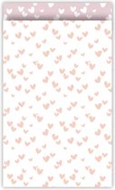 Ronsie - giftbags maat M - cadeauverpakkingen - 12 x 19cm - papieren cadeau zakjes - 10 stuks - wit met neon roze hartjes de binnenkant is oud roze met witte hartjes