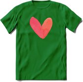 Valentijn Pastel waterverf Hart T-Shirt | Grappig Valentijnsdag Cadeautje voor Hem en Haar | Dames - Heren - Unisex | Kleding Cadeau | - Donker Groen - S