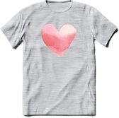 Valentijn Pastel waterverf Hart T-Shirt | Grappig Valentijnsdag Cadeautje voor Hem en Haar | Dames - Heren - Unisex | Kleding Cadeau | - Licht Grijs - Gemaleerd - XXL