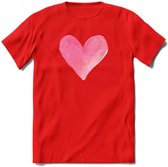 Valentijn Pastel waterverf Hart T-Shirt | Grappig Valentijnsdag Cadeautje voor Hem en Haar | Dames - Heren - Unisex | Kleding Cadeau | - Rood - XXL