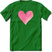 Valentijn Pastel waterverf Hart T-Shirt | Grappig Valentijnsdag Cadeautje voor Hem en Haar | Dames - Heren - Unisex | Kleding Cadeau | - Donker Groen - XL