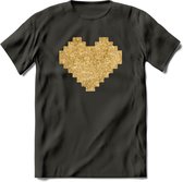 Valentijn Goud Hart T-Shirt | Grappig Valentijnsdag Cadeautje voor Hem en Haar | Dames - Heren - Unisex | Kleding Cadeau | - Donker Grijs - L