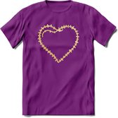 Valentijn Goud Hart T-Shirt | Grappig Valentijnsdag Cadeautje voor Hem en Haar | Dames - Heren - Unisex | Kleding Cadeau | - Paars - XXL