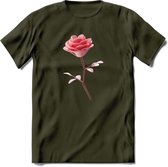 Valentijn roos Hart T-Shirt | Grappig Valentijnsdag Cadeautje voor Hem en Haar | Dames - Heren - Unisex | Kleding Cadeau | - Leger Groen - XXL