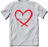 Valentijn Hart T-Shirt | Grappig Valentijnsdag Cadeautje voor Hem en Haar | Dames - Heren - Unisex | Kleding Cadeau | - Licht Grijs - Gemaleerd - XXL