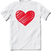 Valentijn Hart T-Shirt | Grappig Valentijnsdag Cadeautje voor Hem en Haar | Dames - Heren - Unisex | Kleding Cadeau | - Wit - XXL