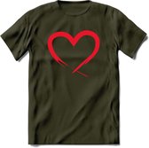 Valentijn Hart T-Shirt | Grappig Valentijnsdag Cadeautje voor Hem en Haar | Dames - Heren - Unisex | Kleding Cadeau | - Leger Groen - L