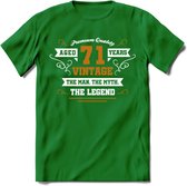 71 Jaar Legend T-Shirt | Goud - Wit | Grappig Verjaardag en Feest Cadeau Shirt | Dames - Heren - Unisex | Tshirt Kleding Kado | - Donker Groen - S