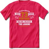 73 Jaar Legend T-Shirt | Goud - Wit | Grappig Verjaardag en Feest Cadeau Shirt | Dames - Heren - Unisex | Tshirt Kleding Kado | - Roze - M
