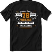 78 Jaar Legend T-Shirt | Goud - Wit | Grappig Verjaardag en Feest Cadeau Shirt | Dames - Heren - Unisex | Tshirt Kleding Kado | - Zwart - S