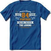 84 Jaar Legend T-Shirt | Goud - Wit | Grappig Verjaardag en Feest Cadeau Shirt | Dames - Heren - Unisex | Tshirt Kleding Kado | - Donker Blauw - XXL