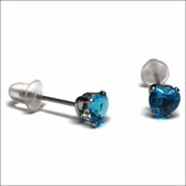 Aramat jewels ® - Zirkonia zweerknopjes hartje 5mm oorbellen zee blauw chirurgisch staal