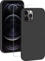 LuxeBass iPhone 12 Pro Hoesje Zwarte TPU Siliconen Soft Case + 2X Tempered Glass Screenprotector - telefoonhoes - gsm hoes - gsm hoesjes - glas scherm - bescherming