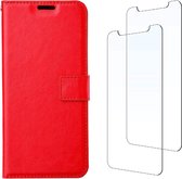 LuxeBass Boekhoesje en 2x Screenprotector geschikt voor iPhone 13 - Rood - telefoonhoes - gsm hoes - telefoonhoesjes