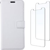 LuxeBass Boekhoesje en 2x Screenprotector geschikt voor iPhone 13 - Wit - telefoonhoes - gsm hoes - telefoonhoesjes