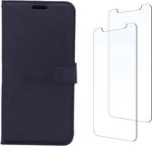 LuxeBass Samsung Galaxy A3 (2017) hoesje book case + 2 stuks Glas Screenprotector zwart - bookcase - boekhoesje - book case - boek hoesje